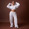 Swirl Graphic Cropped Hoodie & Straight Leg Joggers Co-Ord Set – Grey Marl