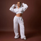 Swirl Graphic Cropped Hoodie & Straight Leg Joggers Co-Ord Set – Grey Marl