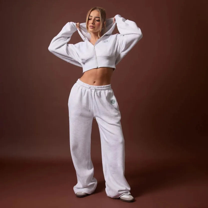 Swirl Graphic Zip-Up Cropped Hoodie & Wide-Leg Jogger Set