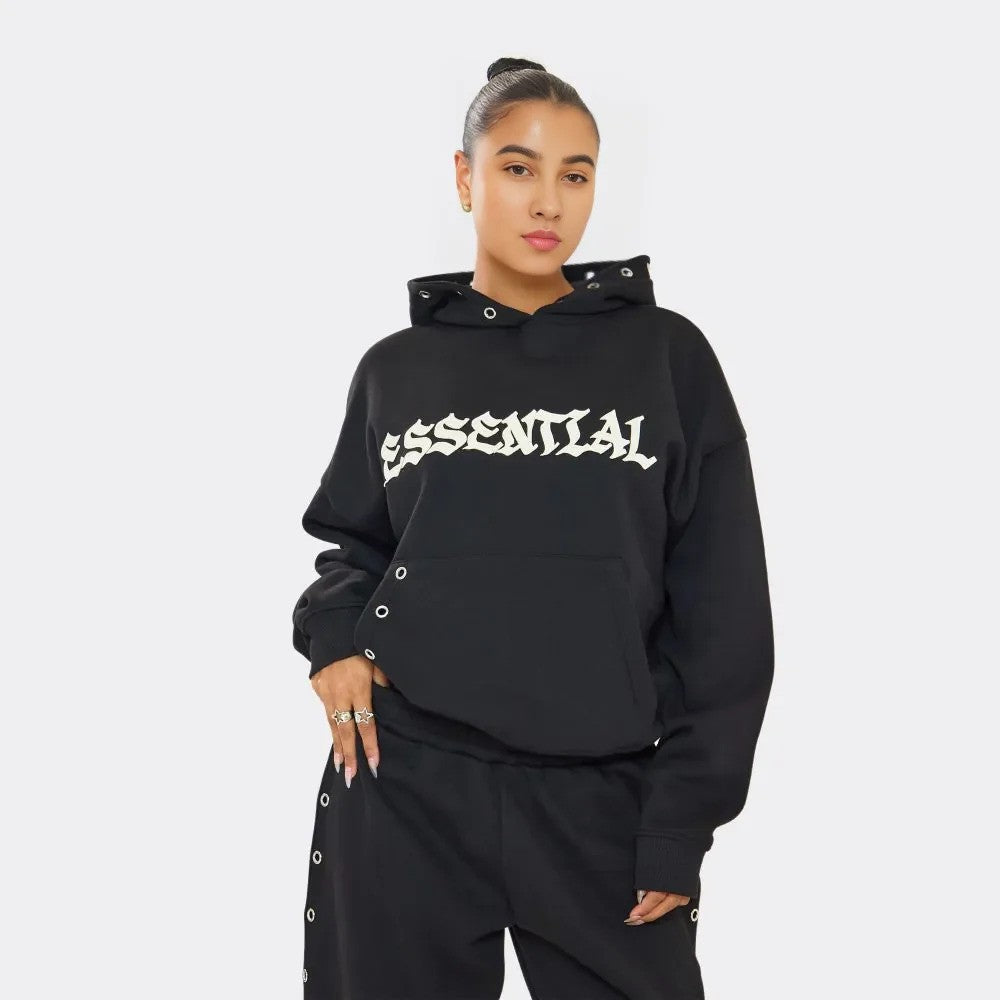 Black  Essential Eyelet Set Hoodie & Joggers premium made for everyday style