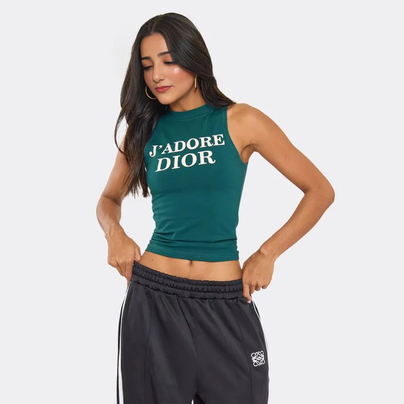 Racer Neck Slogan Print Detail Vest Top