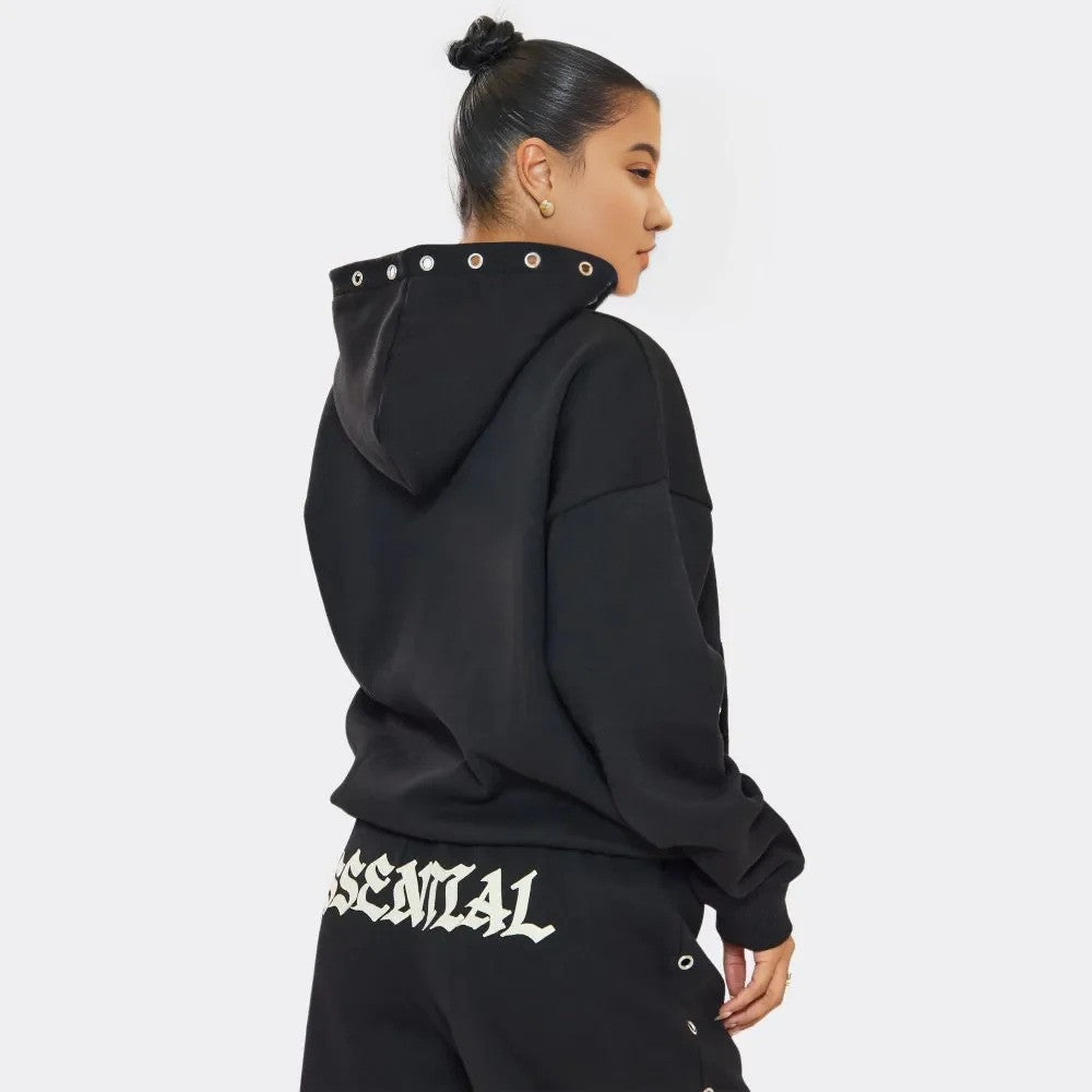 Black  Essential Eyelet Set Hoodie & Joggers premium made for everyday style