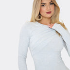 Light Grey Long Sleeve Ruched Mini Dress