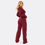 Ribbed Button-Up Top & Straight Leg Trousers Set