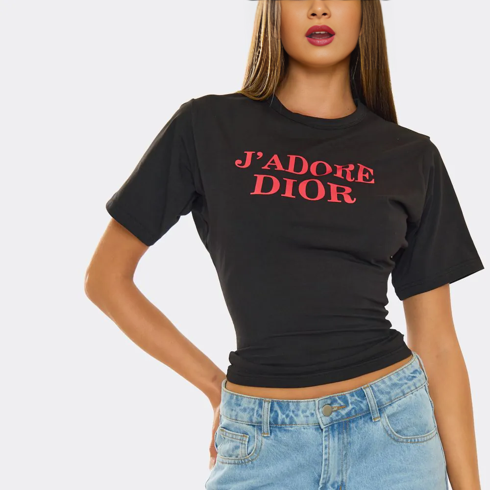 Short Sleeve Cinched Waist Logo Graphic T-Shirt In Black