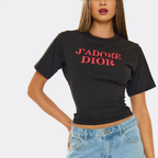 Short Sleeve Cinched Waist Logo Graphic T-Shirt In Black