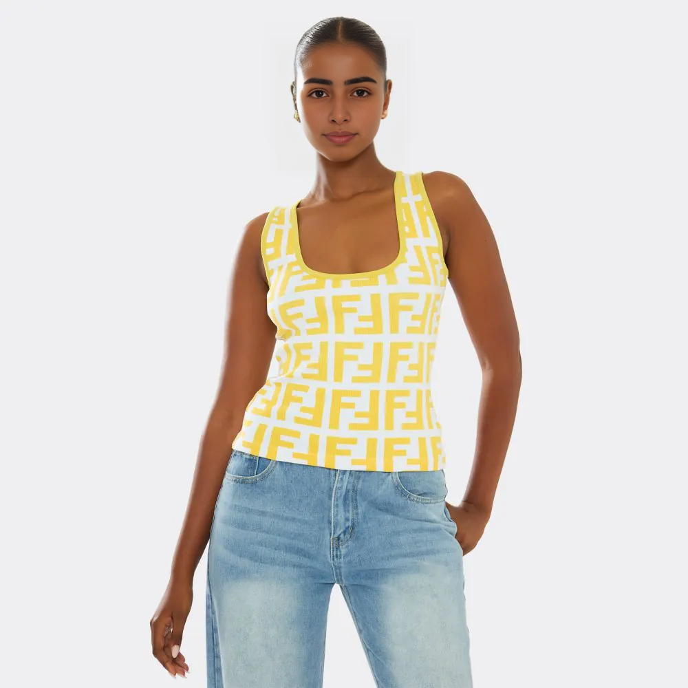 Scoop Neck Vest Top In Printed Rib