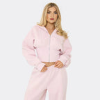 Pink Seam Detail Zip Up Longline Hoodie & Wide Leg Joggers Set