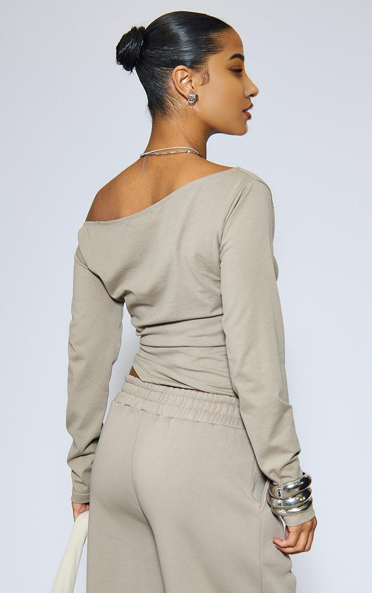 Asymmetric Cinched Waist Top & Wide Leg Joggers Co-ord Set In Taupe