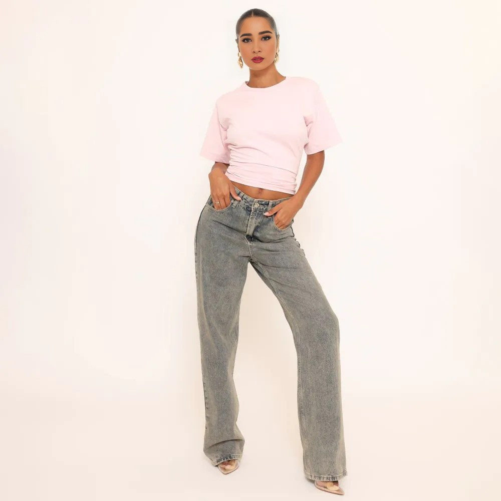 Short Sleeve Shaped Waist Fitted T-Shirt In Pink