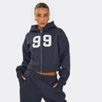 Long Sleeve “99” Graphic Double-Zip Boxy Hoodie with Low-Rise Wide-Leg Joggers