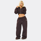 Swirl Graphic Cropped Hoodie & Tie Waist Joggers – Chocolate Brown Co-Ord Set