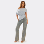 Slash Neck Asymmetric Dipped Hem T-Shirt In Grey