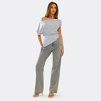 Slash Neck Asymmetric Dipped Hem T-Shirt