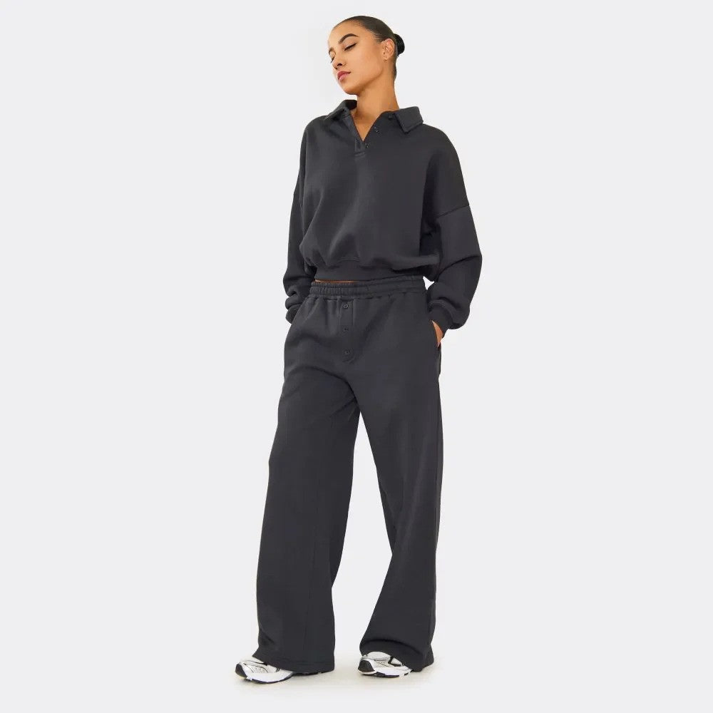 Marl Polo Sweatshirt & Wide Leg Joggers – effortless comfort meets style