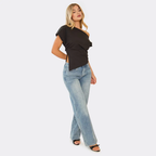Slash Neck Asymmetric Dipped Hem T-Shirt In Black