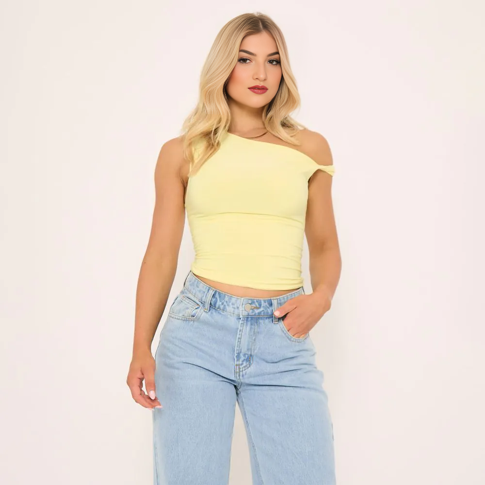 Twist Strap Detail Top In Yellow Slinky