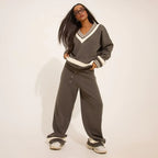 Stay effortlessly stylish in our Grey Contrast Stripe V-Neck