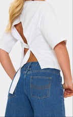 Short Sleeve Open Back T-Shirt In White