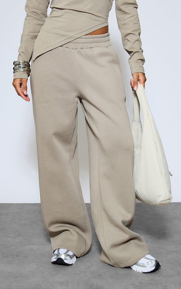 Asymmetric Cinched Waist Top & Wide Leg Joggers Co-ord Set In Taupe
