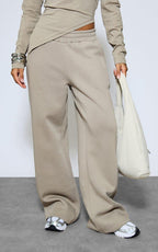 Asymmetric Cinched Waist Top & Wide Leg Joggers Co-ord Set In Taupe