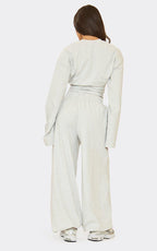 Wide Sleeve Cinched Waist Sweatshirt & Balloon Leg Joggers Co-ord Set In Grey Marl