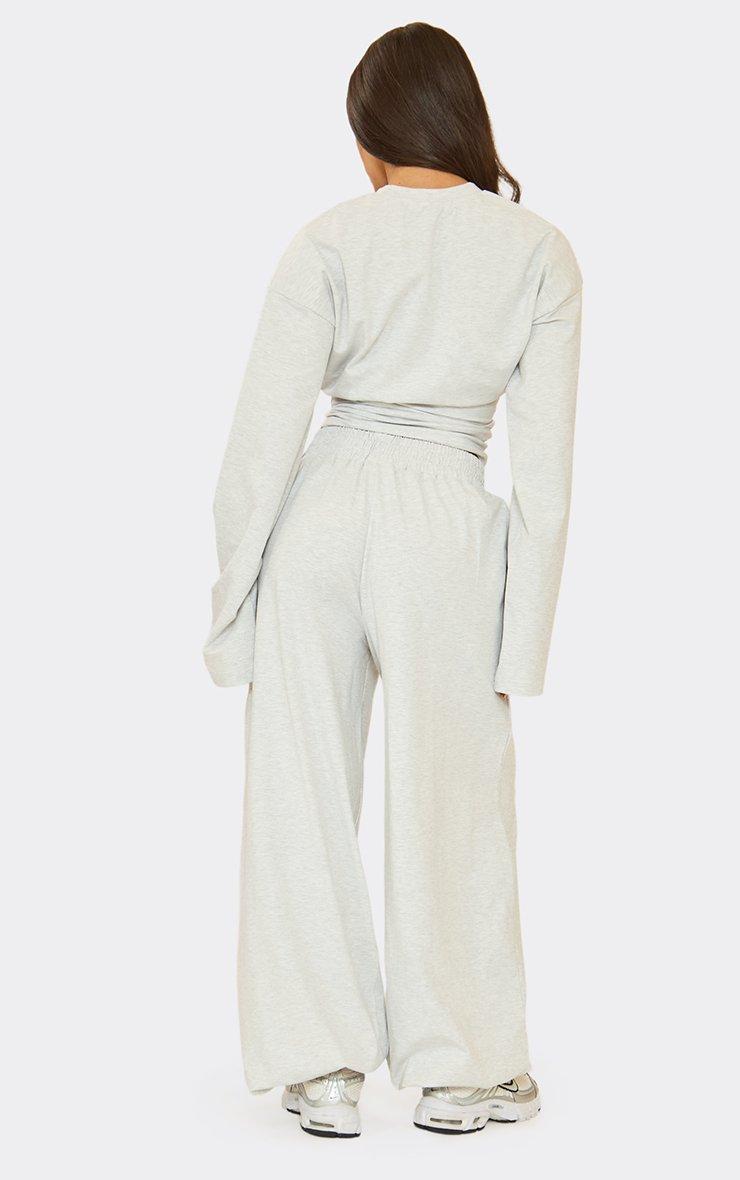 Wide Sleeve Cinched Waist Sweatshirt & Balloon Leg Joggers Co-ord Set In Grey Marl