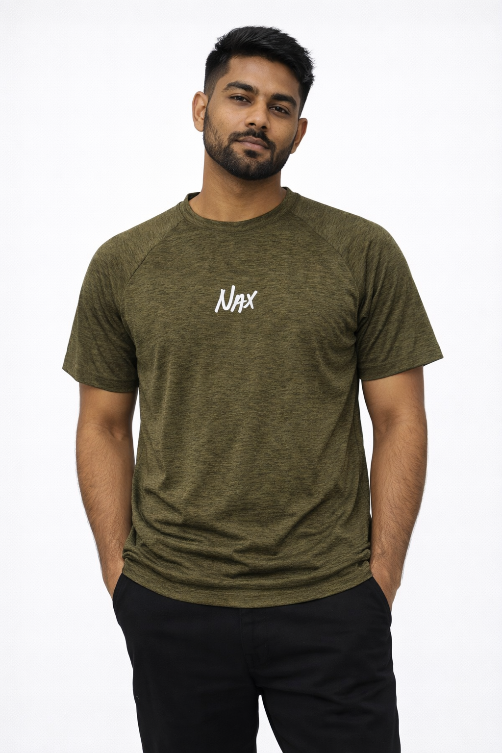 NAX Embroidered Logo Premium Olive Green T-Shirt – Soft Breathable Fabric