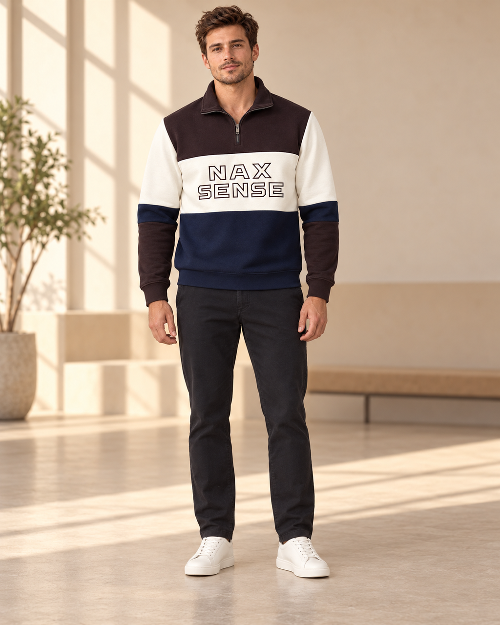 Men’s Colorblock Quarter-Zip Winter Sweatshirt