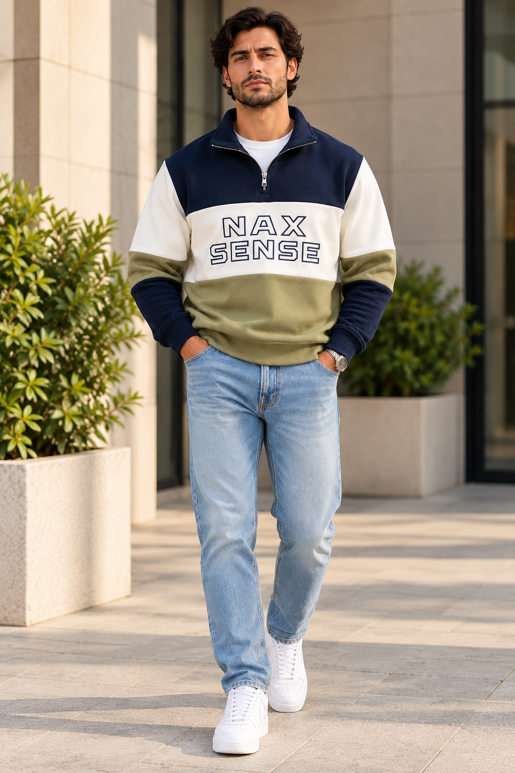 Men’s Colorblock Quarter-Zip Winter Sweatshirt