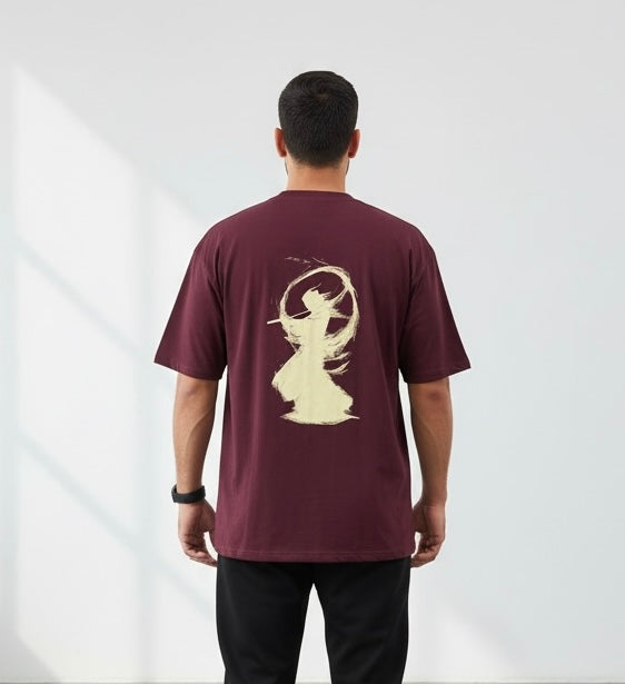 Drop Shoulder Graphic T-Shirt In Maroon – 100% Cotton