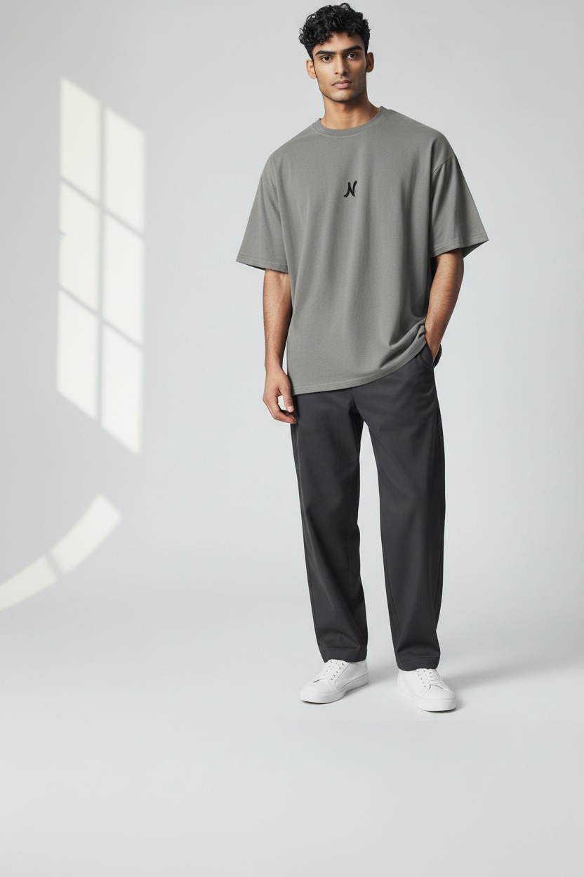 Drop Shoulder T-Shirt In Grey – 100% Cotton