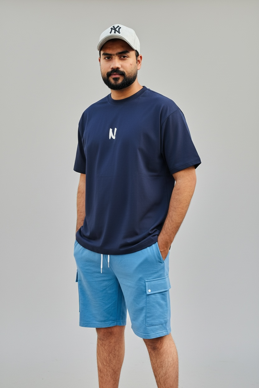 Drop Shoulder T-Shirt In navy tee – 100% Cotton