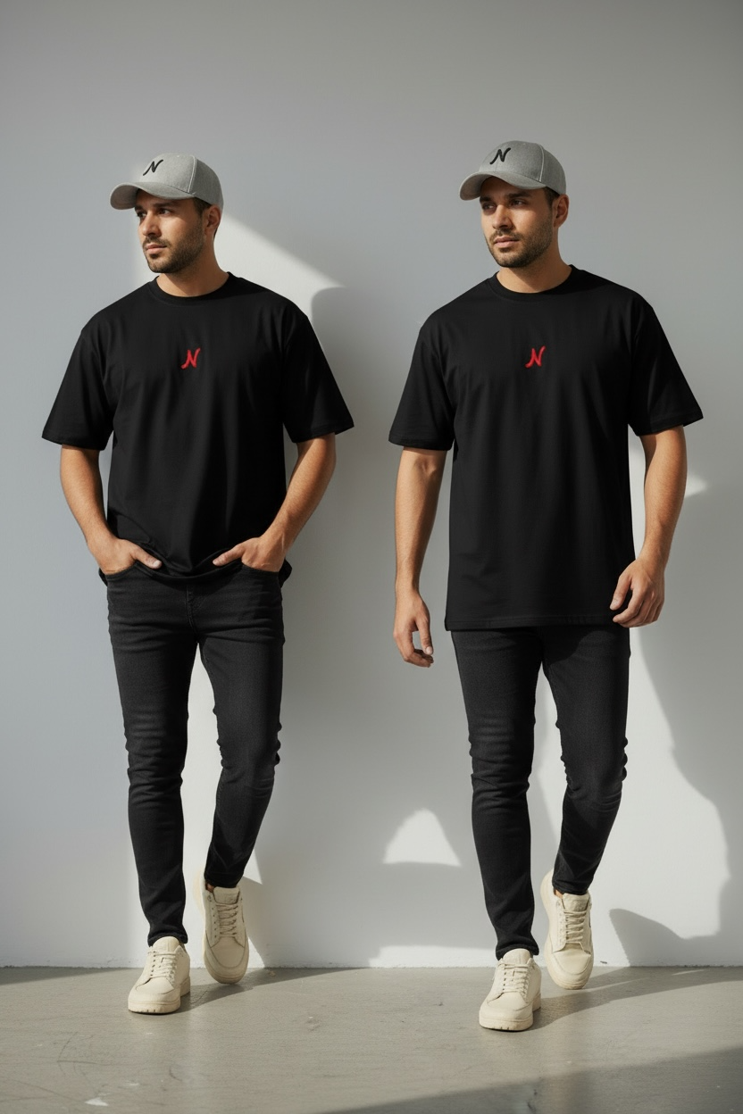 Drop Shoulder T-Shirt In Black – 100% Cotton