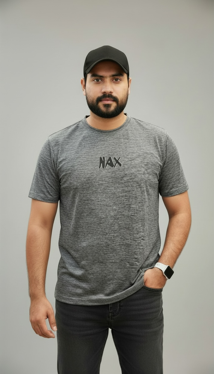 NAX Bubble Logo Classic Crew Neck T-Shirt In Dark Grey
