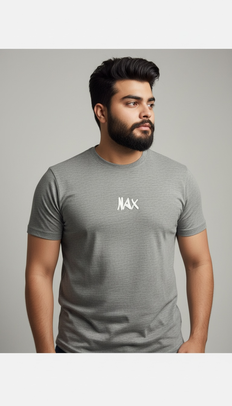 NAX Bubble Logo Classic Crew Neck T-Shirt In Light Grey