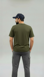 NAX Bubble Logo Classic Crew Neck T-Shirt In Olive Green
