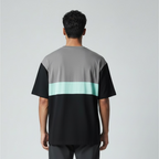 Premium Colorblock T-Shirt For Men – Grey & Black With Mint Stripe