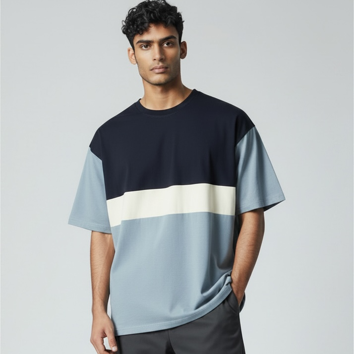 Premium Colorblock T-Shirt For Men – Navy & Blue Contrast Design