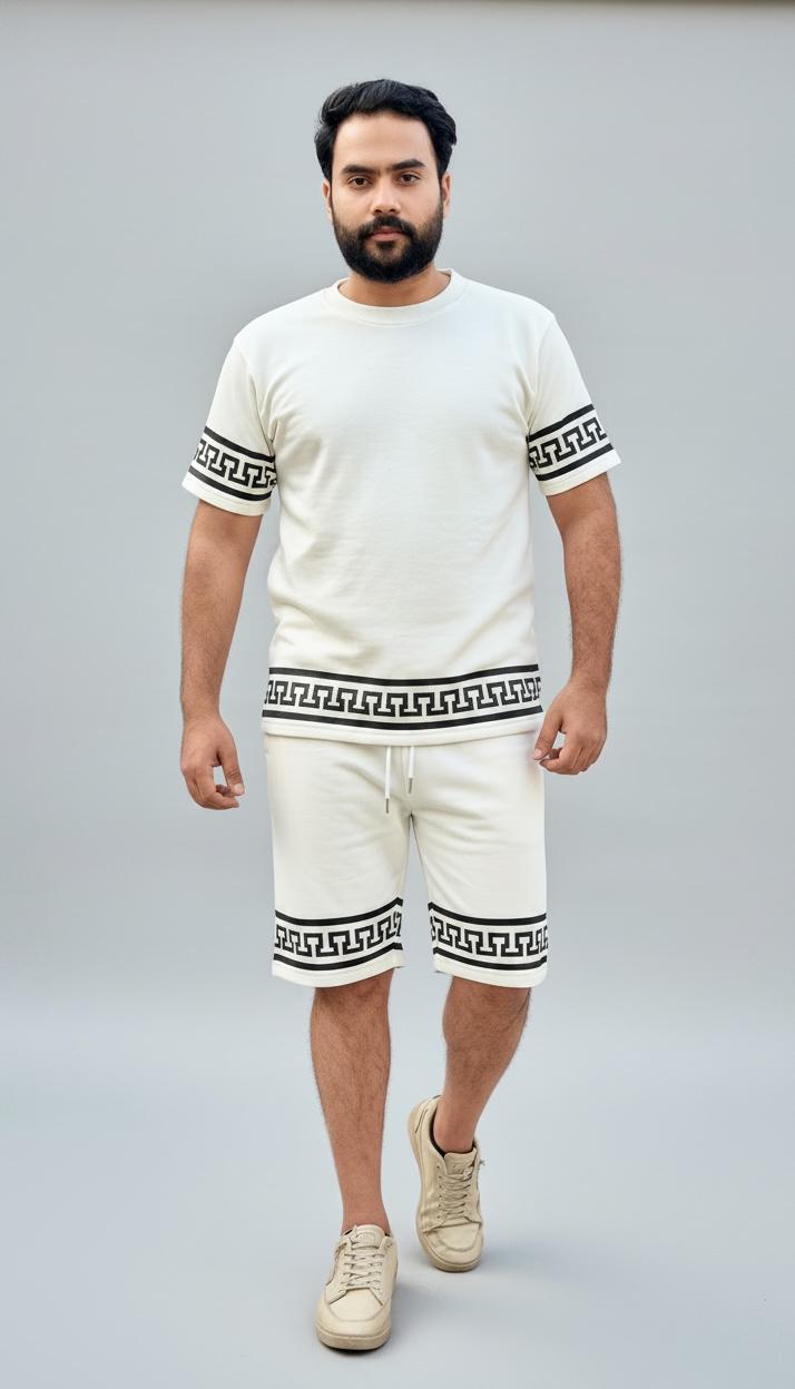 Cream Terry Cotton Shorts with Contrast Border – Relaxed Fit