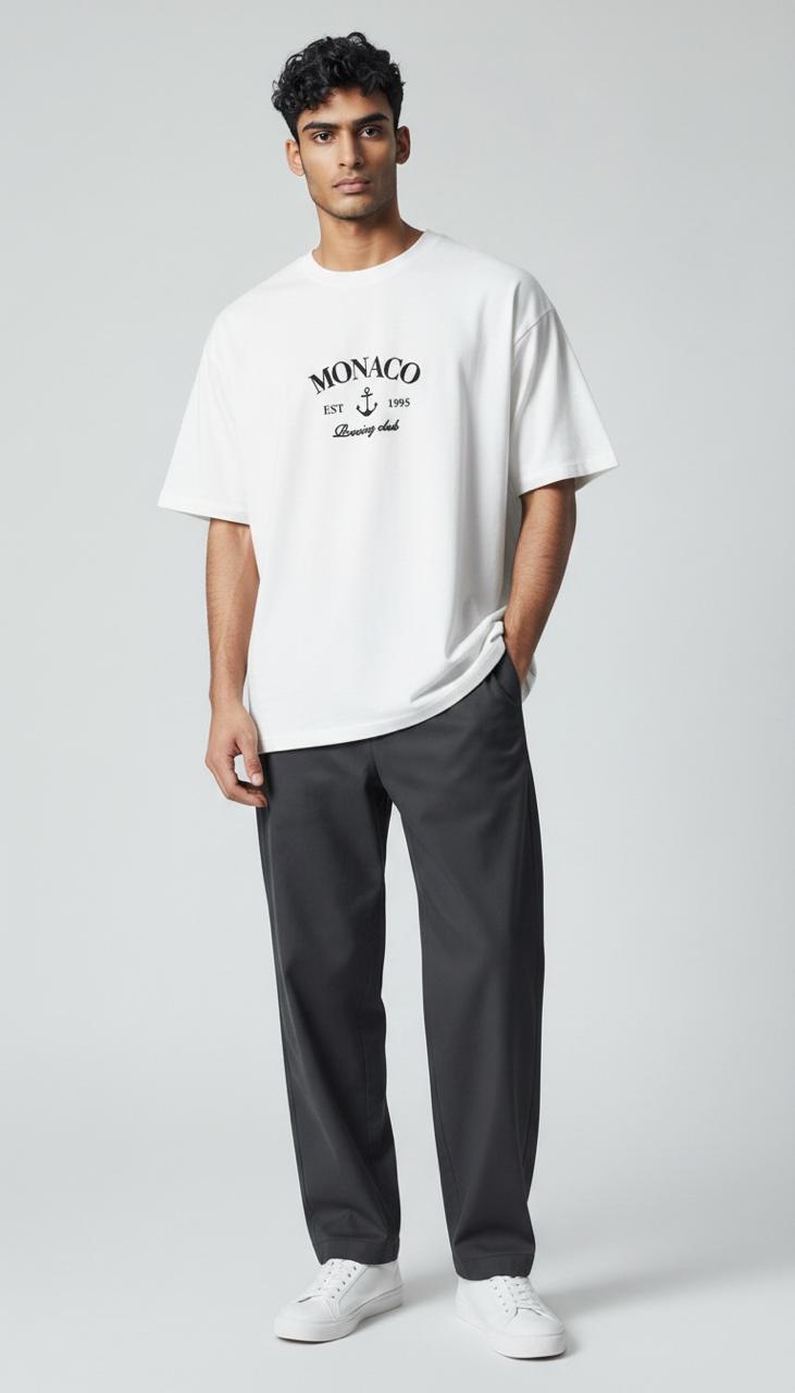 Monaco Printed White Terry Cotton T-Shirt – Relaxed Fit