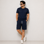 Men’s Navy Blue Cargo Shorts Set – 100% Cotton Jersey & Terry