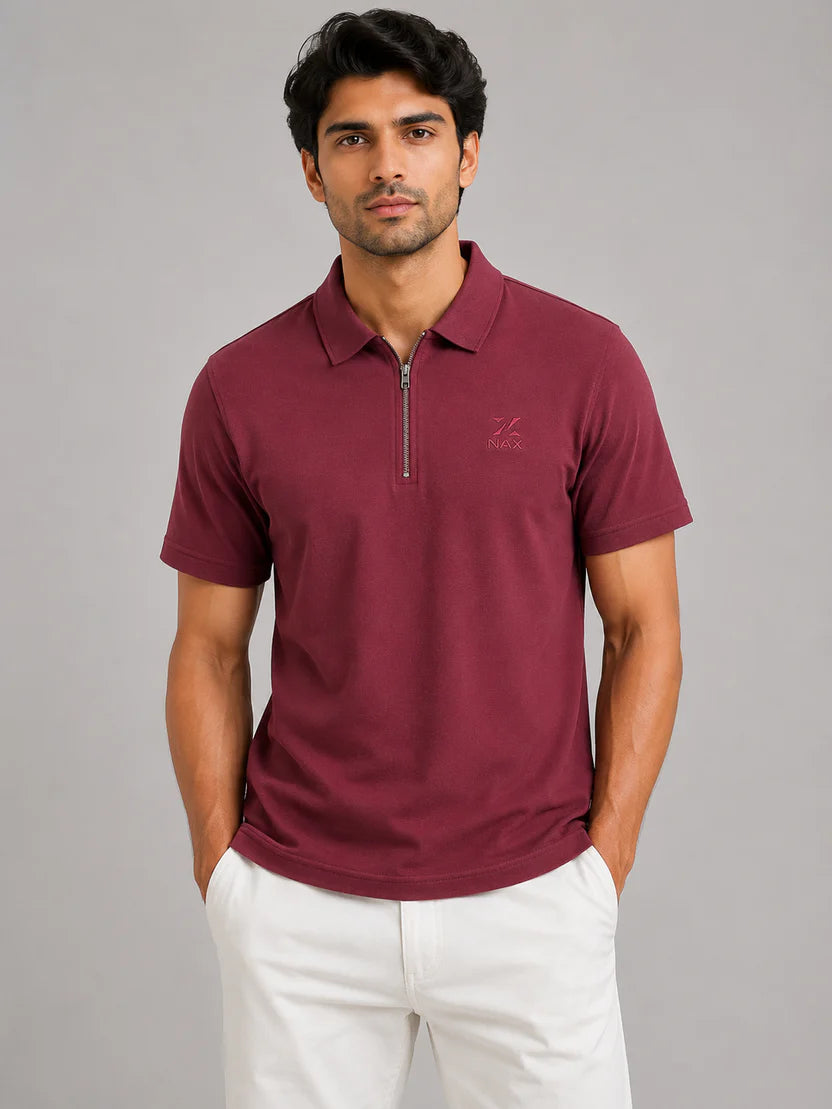 Half Zip Polo T-Shirt – 100% Comd Cotton