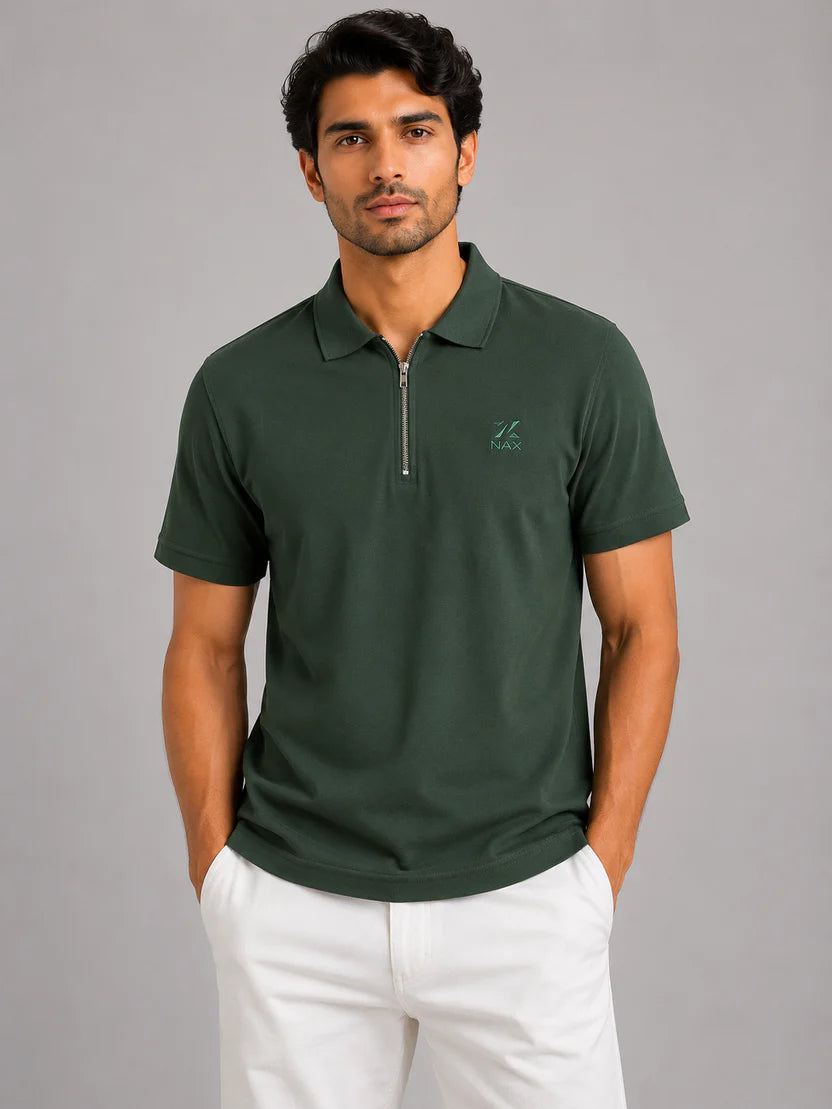 Half Zip Polo T-Shirt – 100% Comd Cotton
