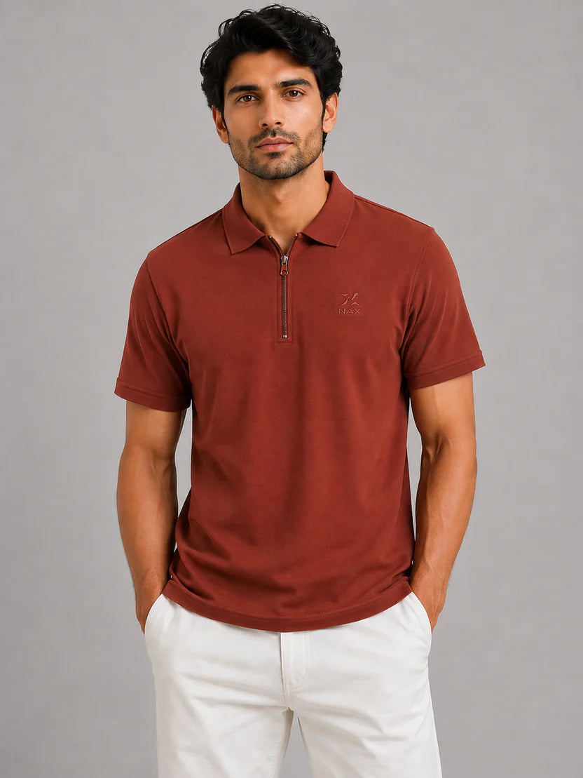 Half Zip Polo T-Shirt – 100% Comd Cotton