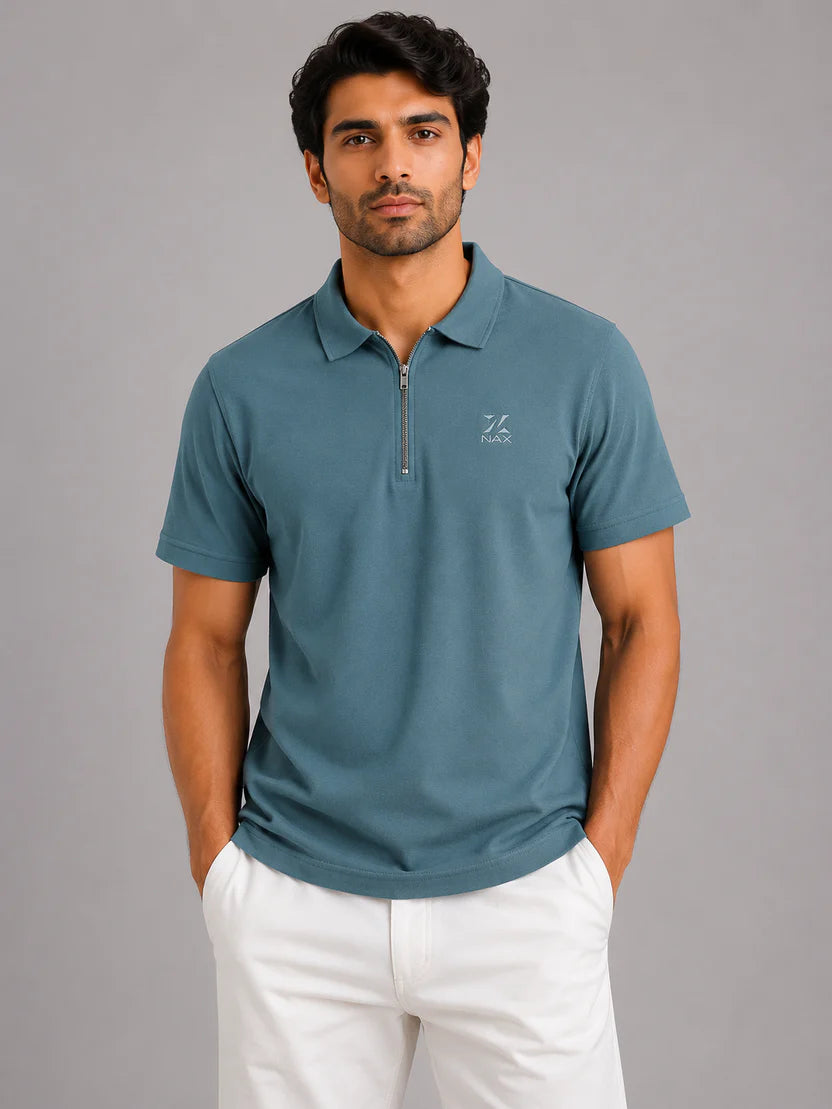 Half Zip Polo T-Shirt – 100% Comd Cotton