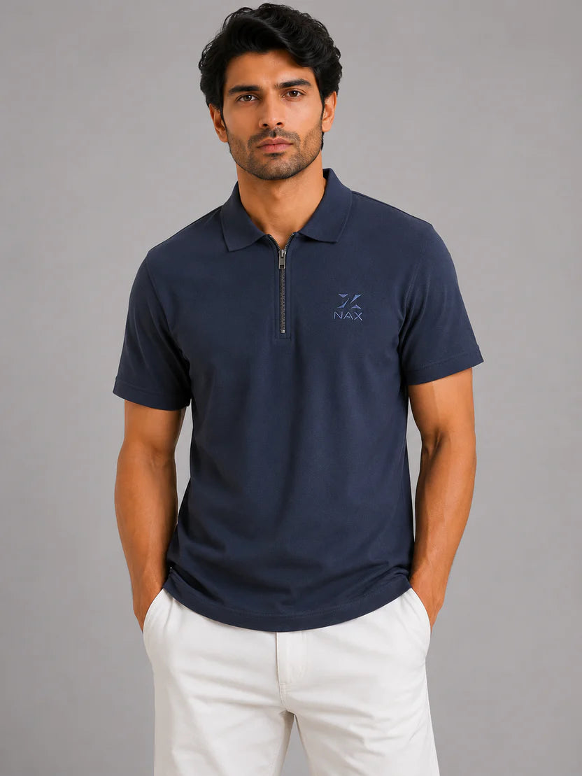 Half Zip Polo T-Shirt – 100% Comd Cotton
