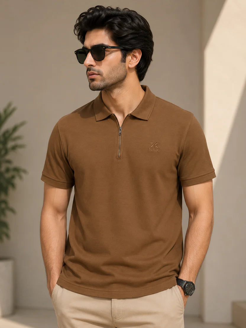 Half Zip Polo T-Shirt – 100% Comd Cotton