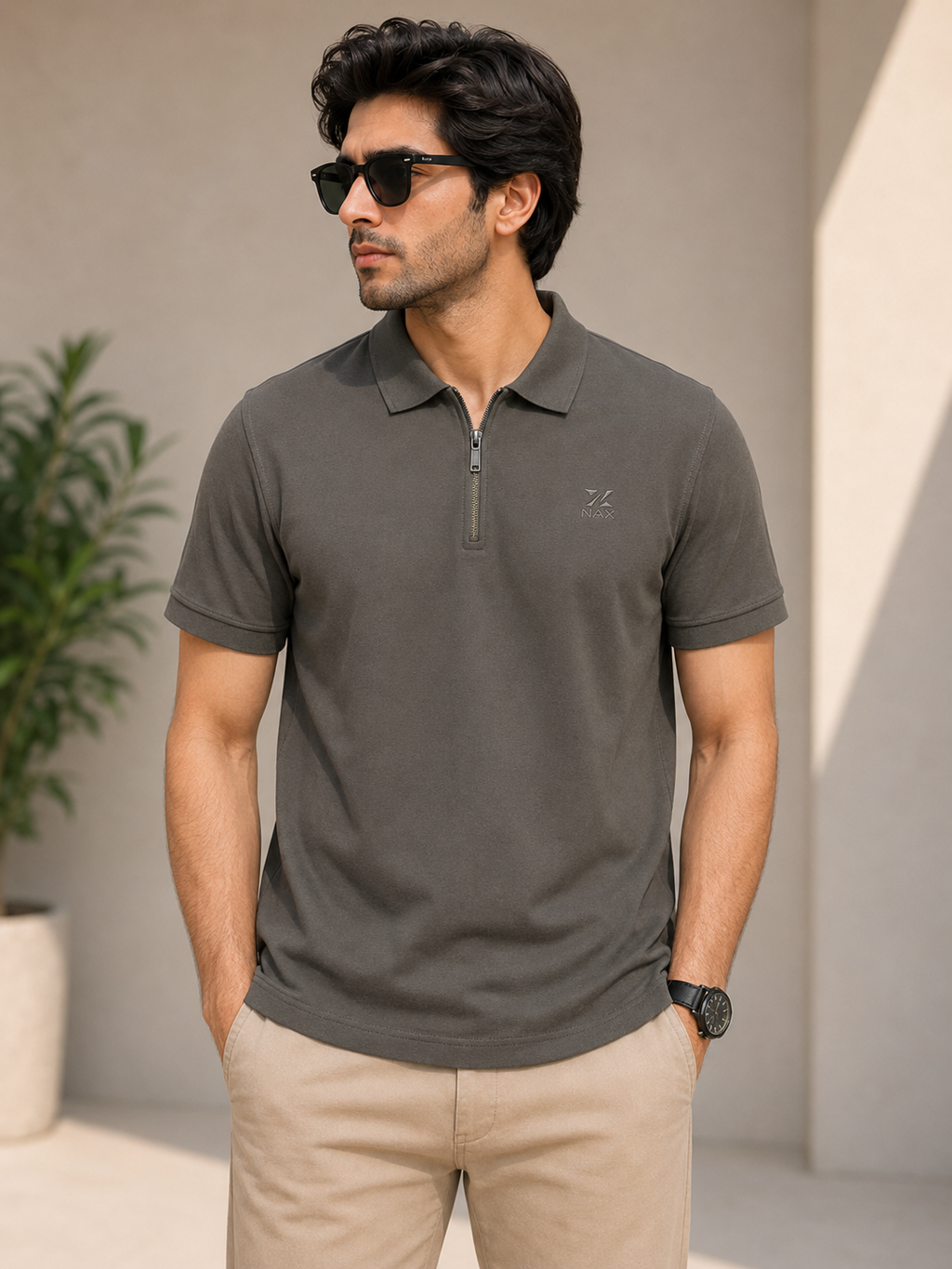 Half Zip Polo T-Shirt – 100% Comd Cotton