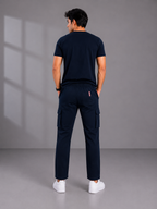 Premium Navy Cargo Trousers Set – 100% Jersey Cotton T-Shirt & Terry Cotton Trousers